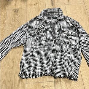Zara Black, blue and White Houndstooth Jacket